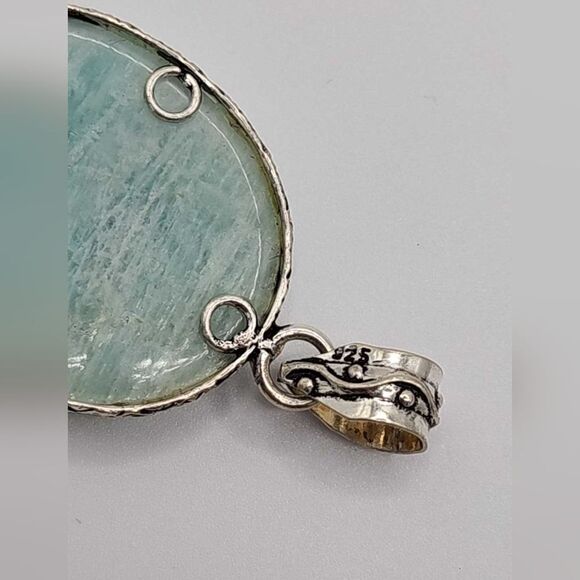 Vintage Sterling silver Amazonite fillagree pendant - Picture 5 of 7